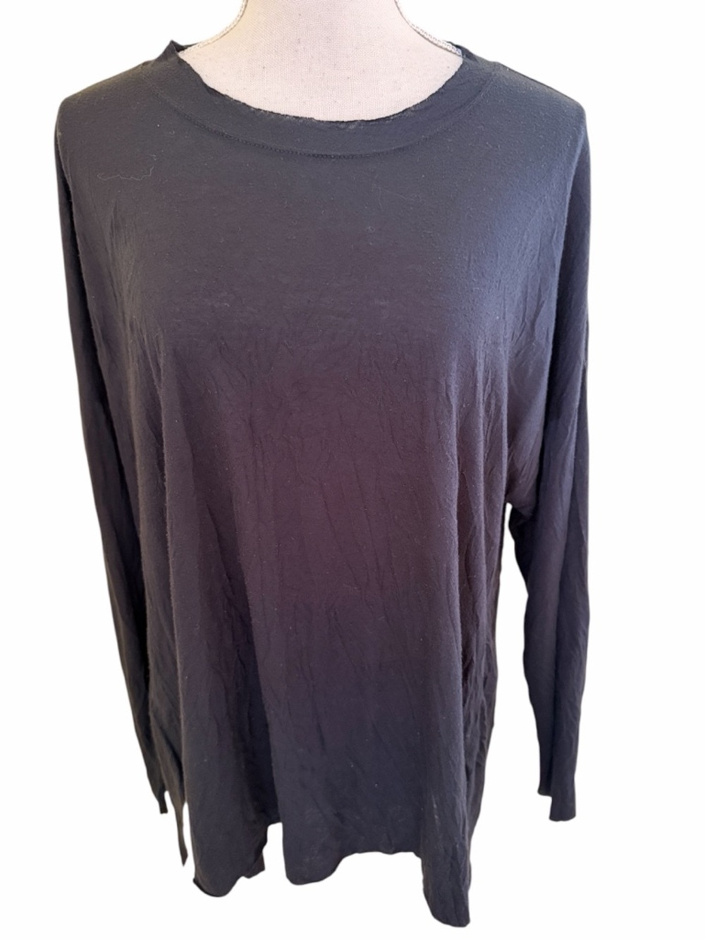 Comfy USA Black Wrinkle Look Long Sleeve Crewneck Top M